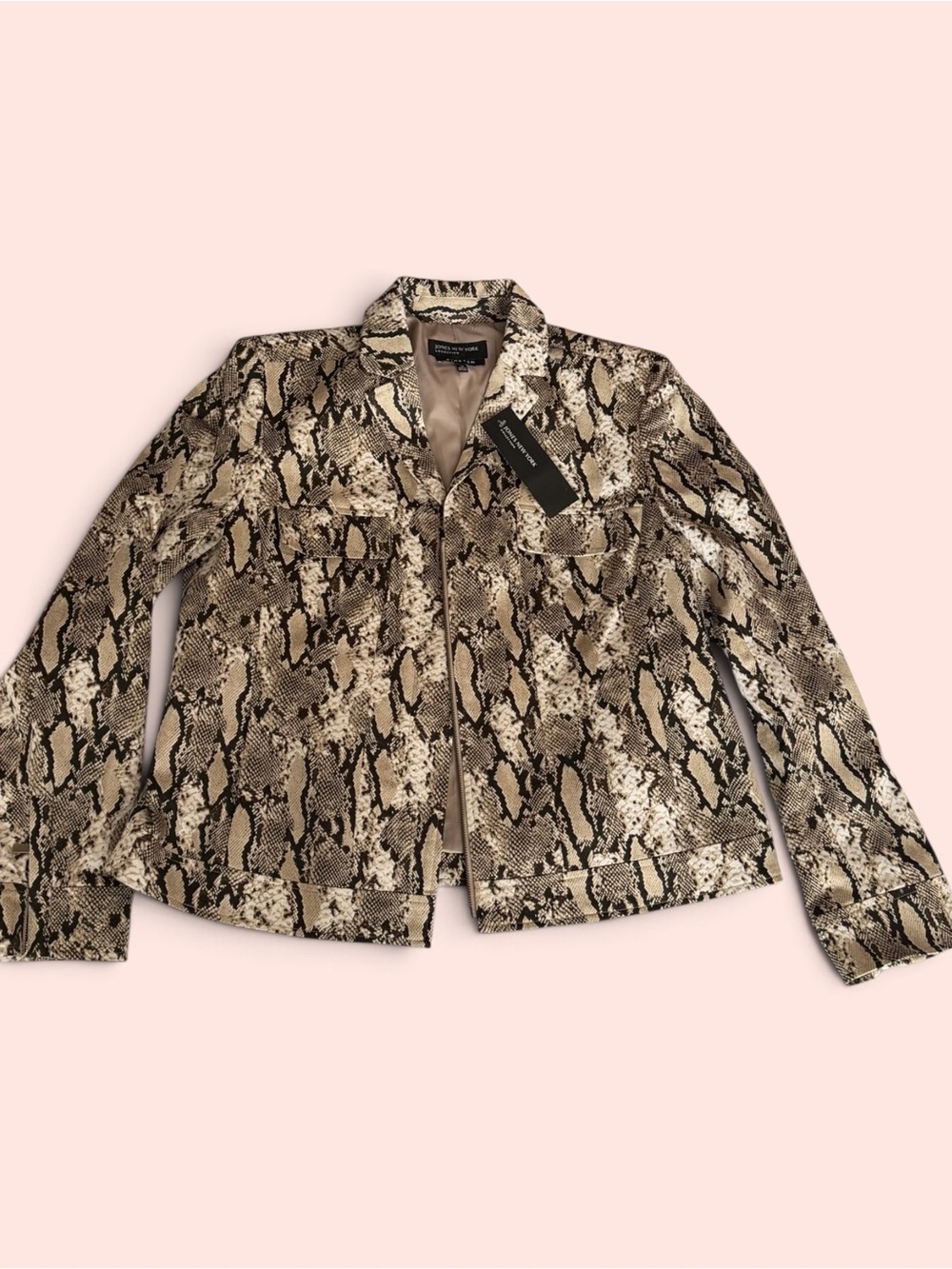Jones New York Snake-Print Zip Jacket in Beige and Black